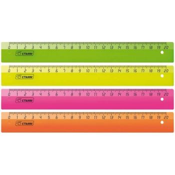 Линейка 20см., флуоресцентная, 4 цвета ЛН11