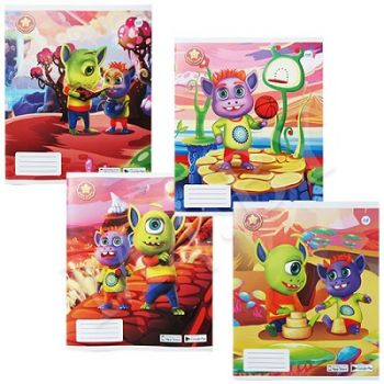 Тетрадь школьная, ф.170х205, линейка, 12л.,4+0,обложка картон , серия Монстрики Бобо и Бубу (Живая тетрадь)