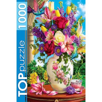 TOPpuzzle. ПАЗЛЫ 1000 элементов. Летний букет и колибри. ХТП1000-2172